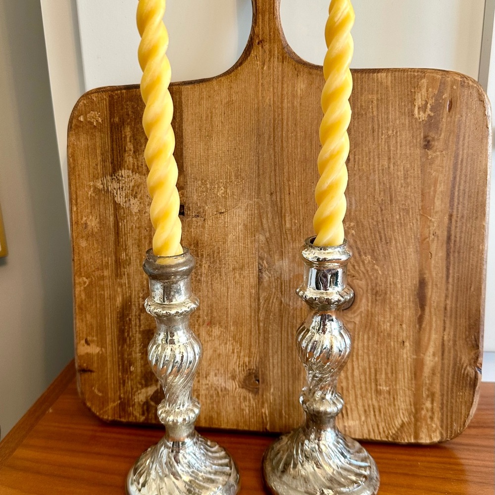 Rare! Antique French Mercury glass candle sticks. Direct from Europe.